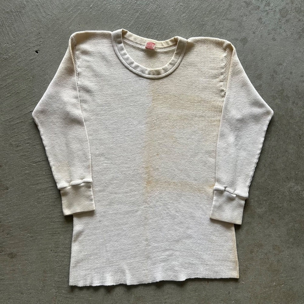 Vintage 60s Lake N Trail Thermal Long Sleeve Shirt Size Medium White Waffle Knit